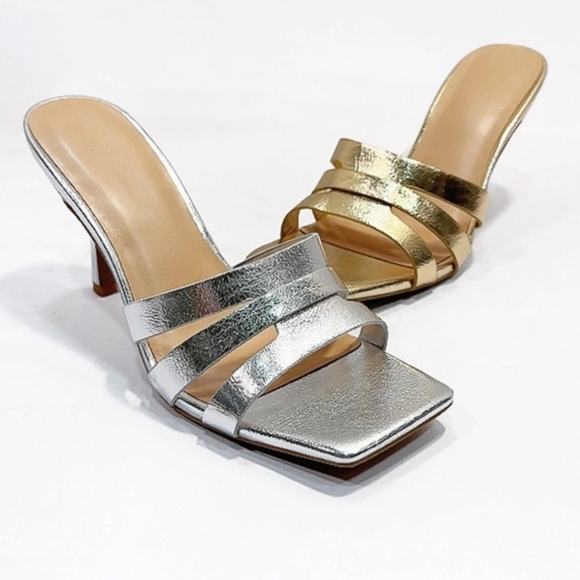 #473 🛑35 OPEN TOE TRIPLE STRAPS SLIP ON STILETTO  HEELS - Picture 1 of 3